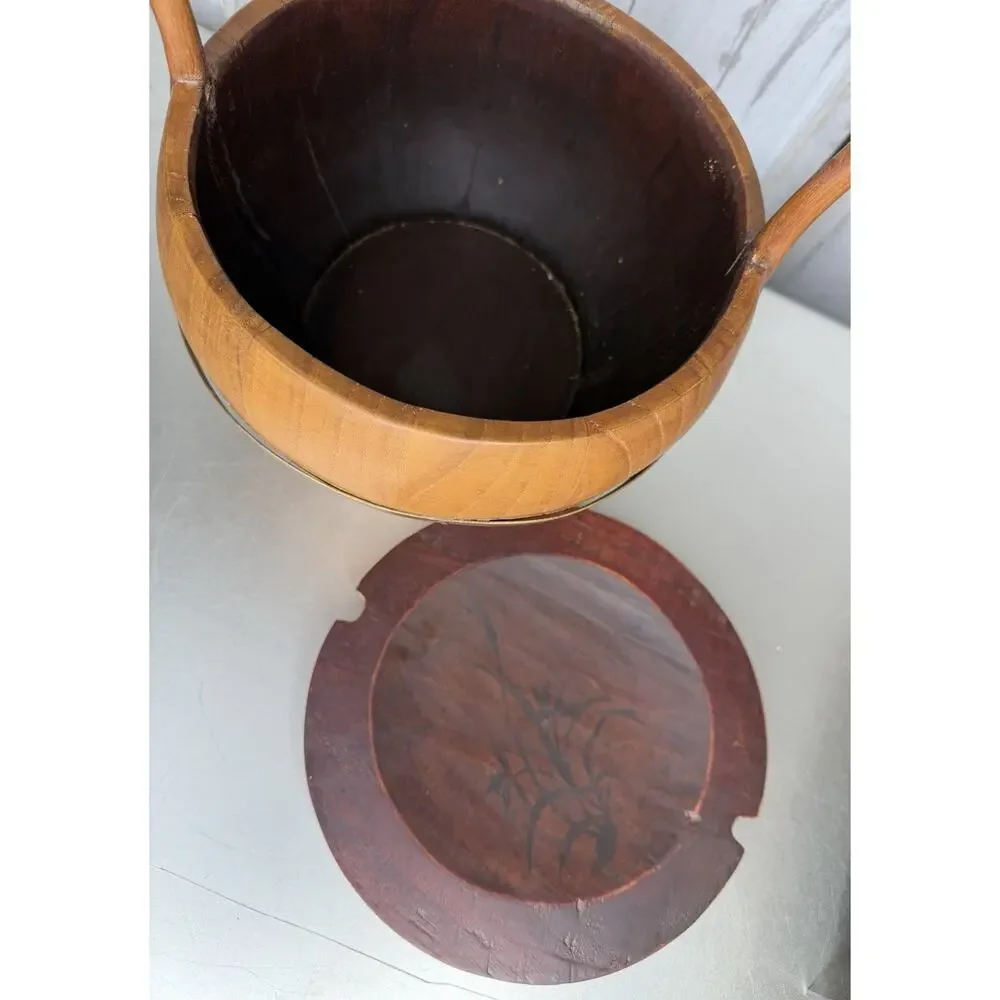 Antique Chinese Wooden Wedding Basket Handle And Lid Wood Asian Decor VTG